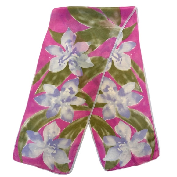 Vintage Vera Neumann Silk Scarf – Pink Floral Watercolour – 10" x 50" - Picture 4 of 8